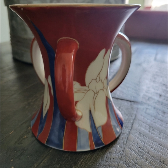 Koransha co. signed orchid mark 1930s Japanese Fukagawa Triple 3 Tri Handle Vase - Picture 9 of 9